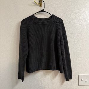 Quince 100% Organic Cotton Fisherman Crew Sweater- Charcoal - Size Large